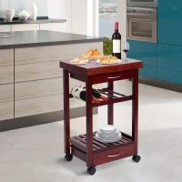 HomCom 19" Wooden Rolling Kitchen Organizer Cart Trolley With Storage Wine Rack(m-9)