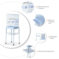 PawHut 44.5" Metal Indoor Bird Cage Starter Kit With Detachable Rolling Stand, Storage Basket, And Accessories - White(m-3)