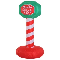 HOMCOM 6’ Outdoor Lighted Inflatable Christmas Road Sign - Santa Please Stop Here(m-7)