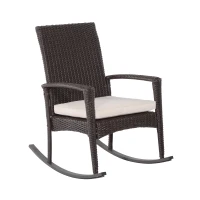 Outsunny 3 Piece Outdoor Rocking Chair and Tea Table Set - Coffee Brown/Beige(m-9)