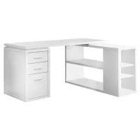 Monarch Contemporary Hollow-Core Adjustable L-Shaped Computer Desk with Storage Shelves and Drawers - White(m-1)