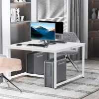 HOMCOM Two Person Computer Desk, 47 x 47" Extra Large Writing Study Desk, Double Workstation for Home Office, White(m-2)