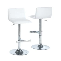 Monarch 2 Piece Contemporary PU Leather Low-Back Stitched Seat Chrome Base Hydraulic Lift Swivel Barstool Chair Set - White Finish(m-1)