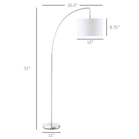 HOMCOM Arc Floor Reading Lamp, Tall Pole Standing Lamp with Hanging Fabric Lampshade for Living Room or Bedroom, Silver/White(m-3)