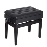 HomCom Traditional Faux Leather Height Adjustable Single Person Storage Piano Bench - Black(m-1)