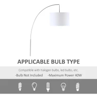 HOMCOM Arc Floor Reading Lamp, Tall Pole Standing Lamp with Hanging Fabric Lampshade for Living Room or Bedroom, Silver/White(m-7)