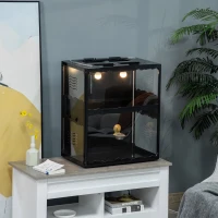 PawHut Reptile Glass Terrarium Tank, Breeding Box with Screen Ventilation, Lamp Holders, Hanging Basin for Lizards, Chameleon, Tortoise, 23.5" x 16" x 28"(m-2)