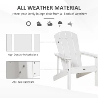 Outsunny Adirondack Chair, HDPE Fire Pit Chair, Weather Resistant Outdoor Chair for Patio, Garden, Backyard, Lawn, White(m-6)