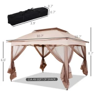 Outsunny 11'x11' Pop-Up Gazebo, Portable 2-Tier Party Tent with Carrying Bag, Weather-Resistant Canopy, Ideal for Outdoor Events, Khaki(m-2)