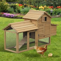 PawHut 59" Wooden Outdoor Hen House Small Animal Livestock Cage Enclosure with Run(m-2)