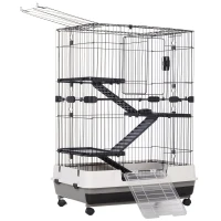 PawHut 43"H Ferret House Habitat Small Animal Hutch - Black and White(m-7)