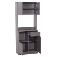 HomCom 70” Modern Free Standing Kitchen Pantry Storage Cabinet - Dark Grey Wood Grain(m-4)
