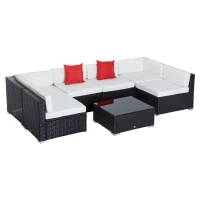 Outsunny 7 Piece Outdoor Rattan Patio Conversation Furniture Set Garden Wicker Cushioned  Sectional Sofa(m-1)