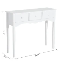 HomCom Narrow Wooden Front Entryway Wall Console Table 3 Drawers - White(m-3)
