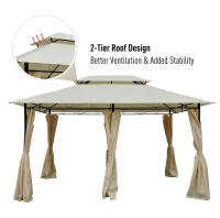 Outsunny 13" x 10" Outdoor Patio Gazebo 2-Tier Roof Pavilion Canopy Tent Steel with Curtains - Cream(m-4)