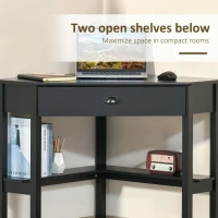 HOMCOM Corner Desk, Triangle Computer Desk with Drawer and Storage Shelves for Small Spaces, Home Office Workstation for Living Room, or Bedroom, Black(m-6)