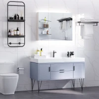 Kleankin 36" x 24" Triple Door LED Bathroom Mirror Medicine Cabinet - White Oak(m-1)