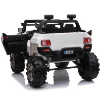 Aosom 12V Ride On Car 2- Seat Police Truck w/ Remote Control & 3 Speeds & LED Light Bar and Audio Input - White(m-11)