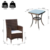 Outsunny 3 Piece 3 Piece Rattan Outdoor Cushioned Bistro Table and Chairs Set - Brown(m-3)