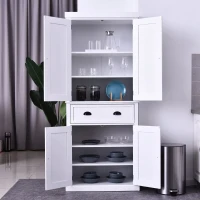 HOMCOM 72" H Traditional Colonial Freestanding Wood Kitchen Pantry with 1 Center Drawer and 2 Cabinets - White(m-8)