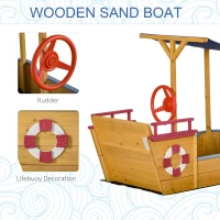 Outsunny Kids Wooden Sandbox, w/ Canopy Bench Seat Storage Space, Aged 3-8 Years Old(m-4)