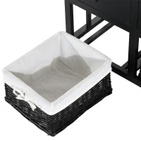 HomCom 39” Rustic Wooden 3 Drawer 3 Basket Storage Bench With Padded Seat  - Black/Beige(m-7)