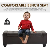 HomCom Unique Large 51" Tufted Faux Leather Storage Bench Ottoman Couch - Dark Brown(m-12)