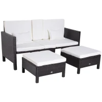 Outsunny 3 Piece Loveseat and Nested Ottoman Outdoor Furniture Set with Adjustable Armrest(m-4)