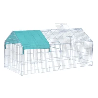 PawHut 86.6" x 40.6" x 40.6" Outdoor Guinea Pig Hutch Small Animal Folding Playpen Rabbit Enclosure w/ Cover - Silver & Green(m-1)