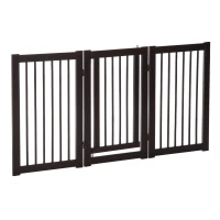 PawHut 31" x 61" 3 Panel Freestanding Wooden Expandable Pet Gate with Door(m-1)