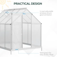 Outsunny 8' x 6' Aluminum Outdoor Greenhouse, Polycarbonate Walk-in Garden Greenhouse Kit with Adjustable Roof Vent, Rain Gutter and Sliding Door for Winter, Silver(m-5)