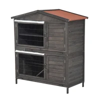 PawHut 47" 2-Story Raised Stacked Wooden Outdoor Rabbit Hutch Small Animal Cage with Pull-Out Trays(m-1)