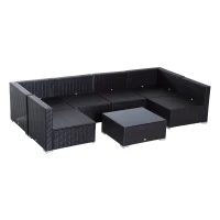 Outsunny 7 Piece Outdoor Rattan Patio Conversation Furniture Set Garden Wicker Cushioned  Sectional Sofa(m-5)