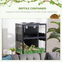 PawHut Reptile Glass Terrarium Tank, Breeding Box with Screen Ventilation, Lamp Holders, Hanging Basin for Lizards, Chameleon, Tortoise, 23.5" x 16" x 28"(m-4)