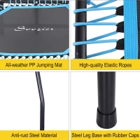 Soozier Foldable Small Exercise Trampoline with 3-Level Adjustable T-Bar for Adults and Children - Blue and Black(m-6)