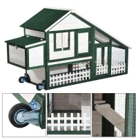 Open Box PawHut 76" Portable Slanted Wooden Chicken Coop Kit With Wheels, Covered Run And Nesting Box (m-5)