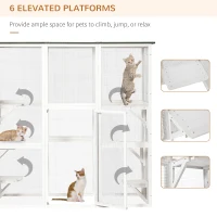 PawHut Outdoor Cat House Big Catio Wooden Feral Cat Shelter Enclosure with Large Spacious Interior, 6 High Ledges, Weather Protection Asphalt Roof, 71" L, White(m-6)
