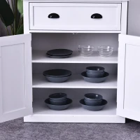 HOMCOM 72" H Traditional Colonial Freestanding Wood Kitchen Pantry with 1 Center Drawer and 2 Cabinets - White(m-10)