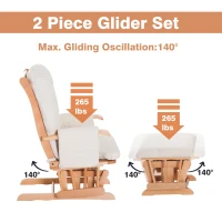 HomCom 2 Piece Ultra-Plush Reclining Rocking Chair with Gliding Ottoman Set - White / Natural Wood(m-8)