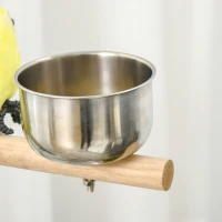 PawHut Rolling Parrot Stand with Lightweight Design, Metal Bird Stand with Wheels, Wooden Parrot Perch Stand, Stainless Steel Bird Food Bowls, Pure White(m-9)