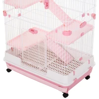 PawHut 4-level Indoor Guinea Pig Hutch Rabbit Enclosure Small Animal Hutch - Pink(m-13)