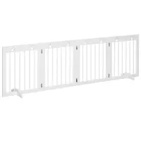 PawHut Freestanding Pet Gate 4 Panel Folding Wooden Dog Barrier w/ Support Feet, White(m-1)