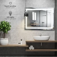 HomCom Touch Activated 2.5" Illuminated Bathroom Vertical Wall Mirror Outline LED Light - Silver(m-4)