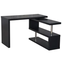 HomCom Foldable Convertible Rotating Office Desk Shelf Combo Writing Table - Black(m-2)