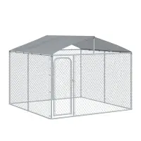 PawHut 10ft Outdoor Pet Dog Run House Kennel Shade Cage Enclosure w/ Cover Playpen - Silver(m-1)