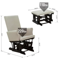 HomCom 2 Piece Rubberwood Linen Glider Rocking Chair with Ottoman Set - Cream White(m-3)