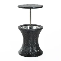 Outsunny Outdoor Patio Rattan Wicker Side Table Ice Bucket Cooler(m-2)