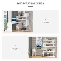 HomCom Rotating Home Office Corner Desk and Storage Shelf Combo - Wood Grain White(m-4)