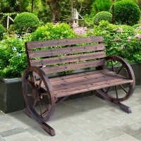 Outsunny Rustic Wooden Outdoor Garden Chair Patio Wagon Wheel Bench Seat(m-4)