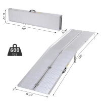 HomCom 10' Portable Tri-Fold Lightweight Aluminum Stair Doorway Entry Disability Ramp - Silver(m-3)